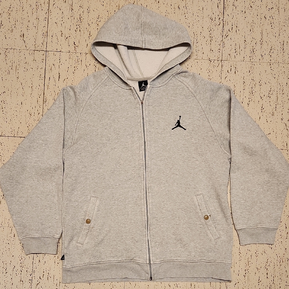 Jordan Grey Embroidered Jumpman Logo Full Graphic Full Zip Sweater Vintage Y2K